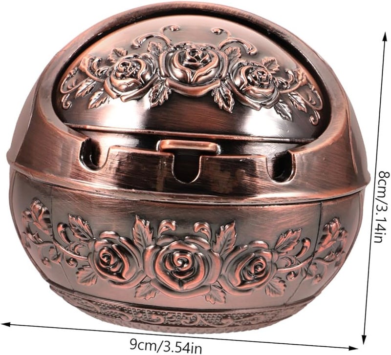 Vintage Aluminum Alloy Ashtray with Lid and Retro Rose Design for Home Decor - Image 2
